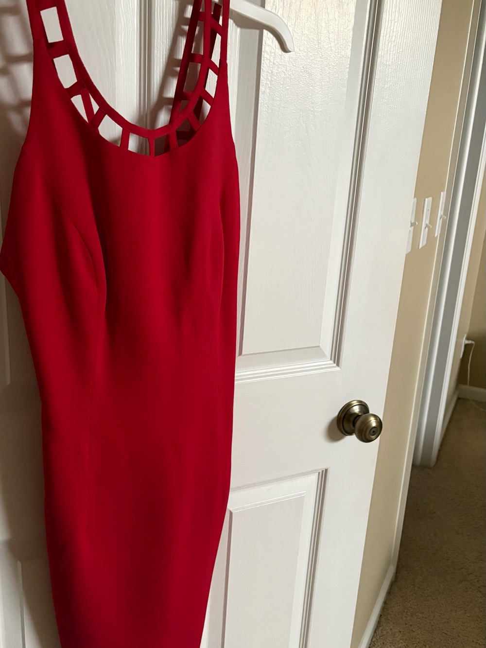 Sleek Red Backless Cage-Neck Dress